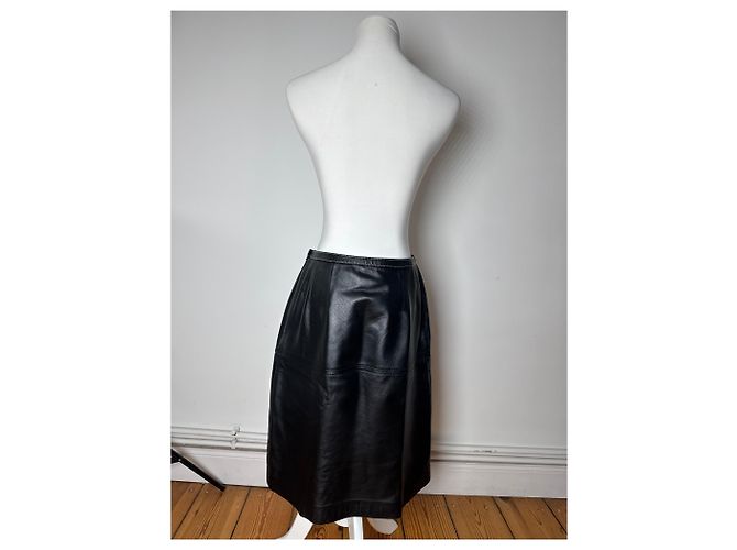 Courreges Vintage Courrèges Lederrock schwarz - Ansicht 14