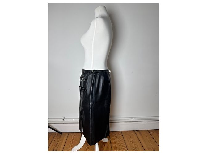 Courreges Vintage Courrèges Lederrock schwarz - Ansicht 2