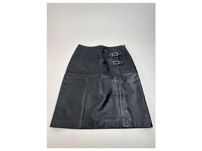Courreges Vintage Courrèges Lederrock schwarz - Ansicht 4