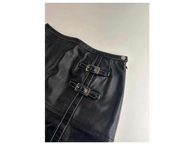 Courreges Vintage Courrèges Lederrock schwarz - Ansicht 5