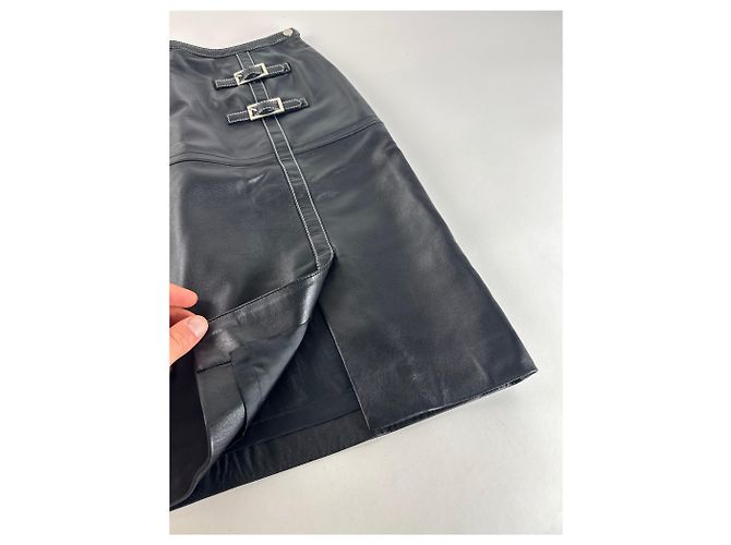 Courreges Vintage Courrèges Lederrock schwarz - Ansicht 7