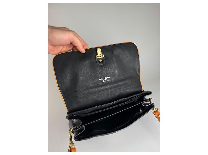 Vintage Courreges 2-Wege-Ledertasche schwarz und braun - Ansicht 3