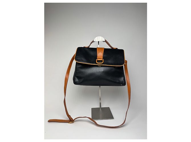 Vintage Courreges 2-Wege-Ledertasche schwarz und braun - Ansicht 4