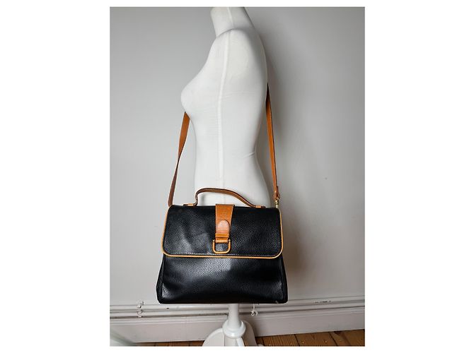 Vintage Courreges 2-Wege-Ledertasche schwarz und braun - Ansicht 8