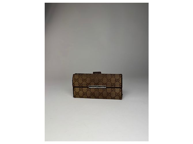 Vintage Gucci Monogram Canvas Leather Wallet Brown - view 10