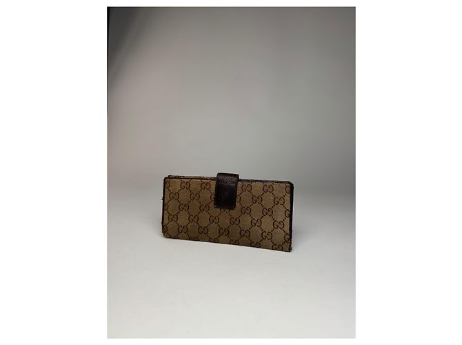 Vintage Gucci Monogram Canvas Leather Wallet Brown - view 11