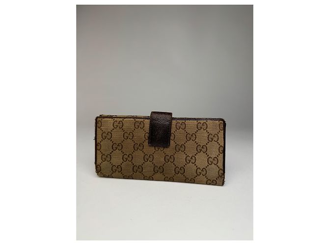 Vintage Gucci Monogram Canvas Leather Wallet Brown - view 2