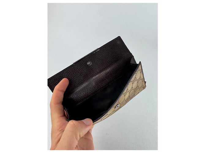 Vintage Gucci Monogram Canvas Leather Wallet Brown - view 3
