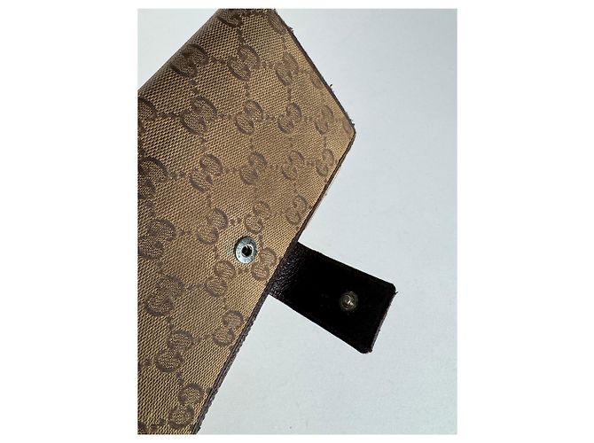Vintage Gucci Monogram Canvas Leather Wallet Brown - view 7