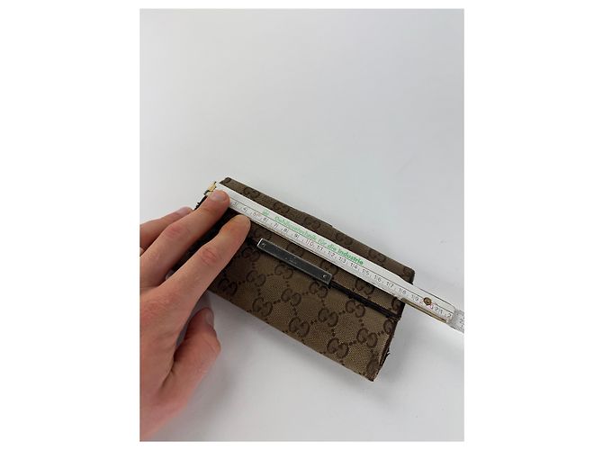 Vintage Gucci Monogram Canvas Leather Wallet Brown - view 8