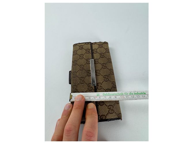 Vintage Gucci Monogram Canvas Leather Wallet Brown - view 9