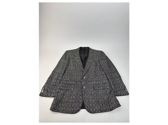 Vintage Balenciaga Karierter Wollblazer Grau Weiß Schwarz - Ansicht 10