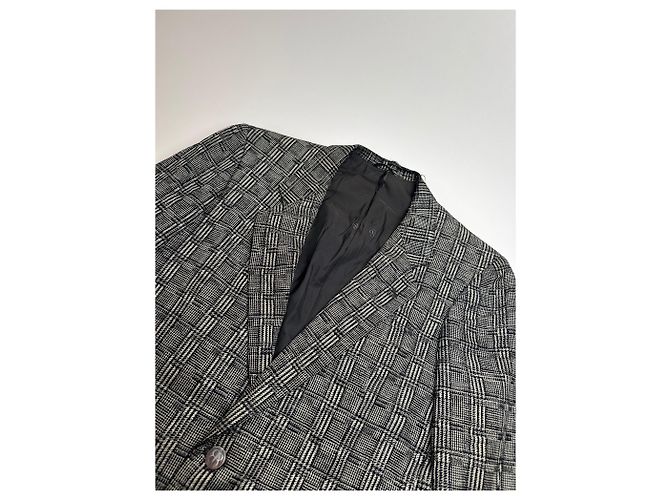 Vintage Balenciaga Karierter Wollblazer Grau Weiß Schwarz - Ansicht 12