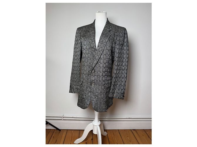 Vintage Balenciaga Karierter Wollblazer Grau Weiß Schwarz - Ansicht 15