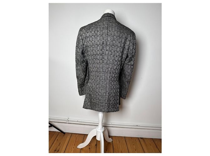 Vintage Balenciaga Karierter Wollblazer Grau Weiß Schwarz - Ansicht 3