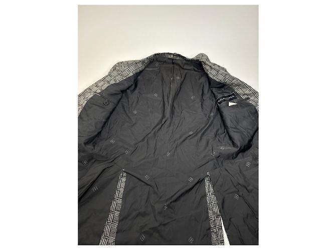 Vintage Balenciaga Karierter Wollblazer Grau Weiß Schwarz - Ansicht 4