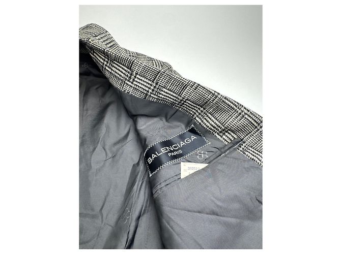 Vintage Balenciaga Karierter Wollblazer Grau Weiß Schwarz - Ansicht 5