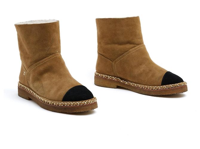 Botines Chanel de 2 tonos EU36 Clásicos 2 tonos Coco Neige Suede Chain Boots UK3.5 US6 Negro Beige - vista 2