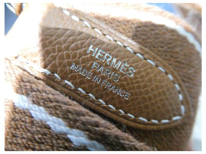 nova alça Hermès nunca usada em lona dourada comprimento 90cms Castanho claro - vista 6