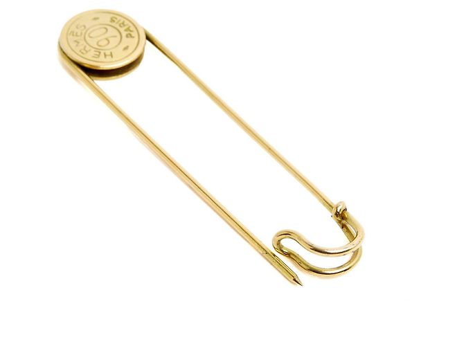 Spilla Clou de Selle Hermès Circa 1990 Spilla di Sicurezza in Metallo Dorato Hermes D'oro - vista 3