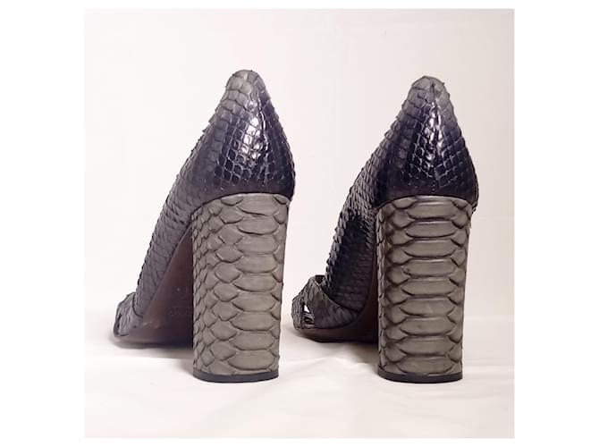 Loewe Python Peep-Toe Heels with Square Heel. Blue Grey - view 2