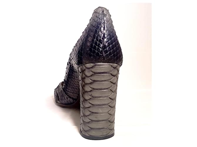 Loewe Python Peep-Toe Heels with Square Heel. Blue Grey - view 4