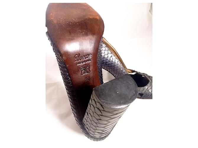 Loewe Python Peep-Toe Heels with Square Heel. Blue Grey - view 5