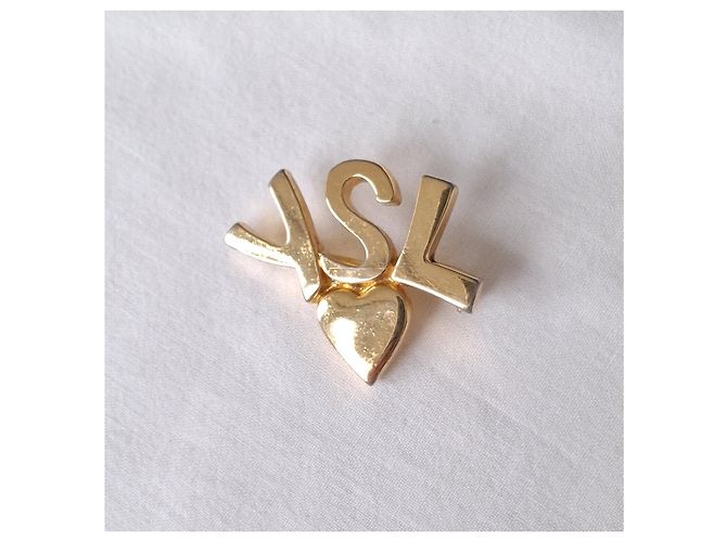 Spilla Yves Saint Laurent Cuore con Monogramma Oro D'oro Gold hardware - vista 7