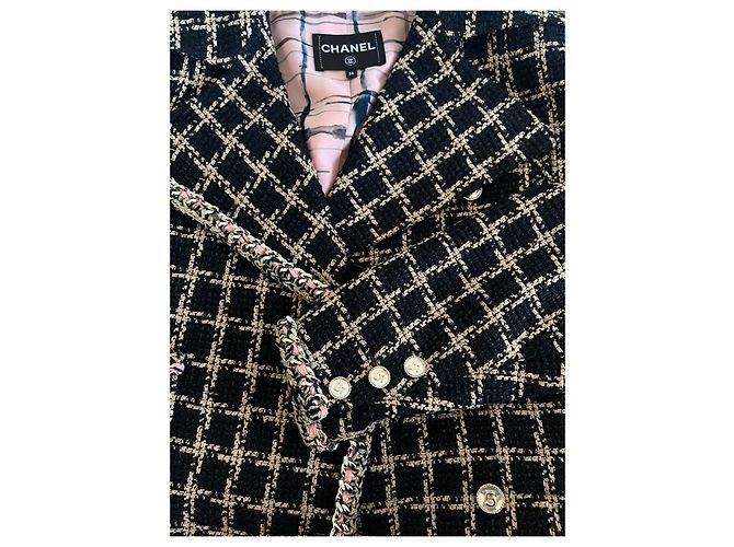 Giacca Chanel in tweed nero seta e cotone - vista 10