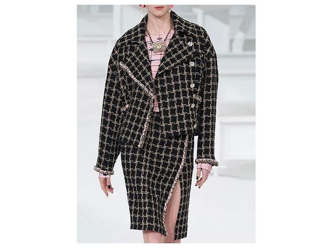 Giacca Chanel in tweed nero seta e cotone - vista 15