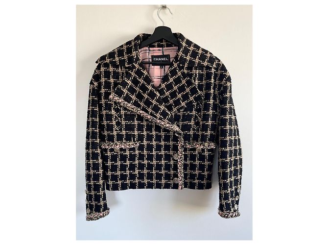 Giacca Chanel in tweed nero seta e cotone - vista 2