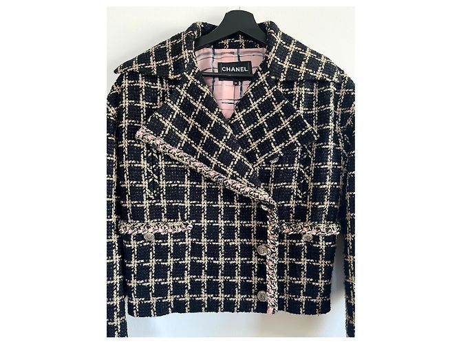 Giacca Chanel in tweed nero seta e cotone - vista 3