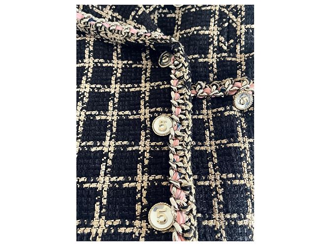 Giacca Chanel in tweed nero seta e cotone - vista 4