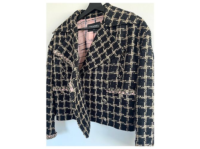 Giacca Chanel in tweed nero seta e cotone - vista 6