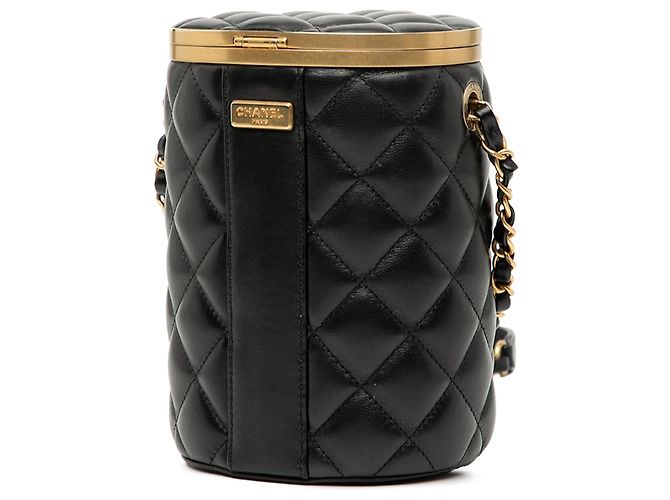Kleine schwarze, gesteppte Lammleder Crown Box Tasche von Chanel - Ansicht 2