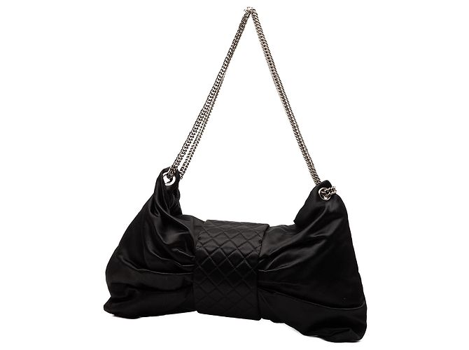 Borsa a Spalla Mademoiselle in Satin Nero Medio con Fiocco Chanel - vista 2
