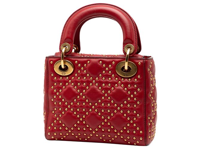 Dior Mini Rosso in Pelle di Agnello Cannage Studded Morbido Lady Dior - vista 2