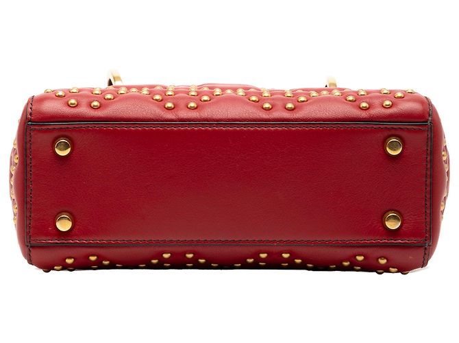 Dior Mini Rosso in Pelle di Agnello Cannage Studded Morbido Lady Dior - vista 3