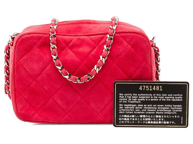 Camera Borsa a tracolla in suede trapuntato rosso Chanel - vista 8