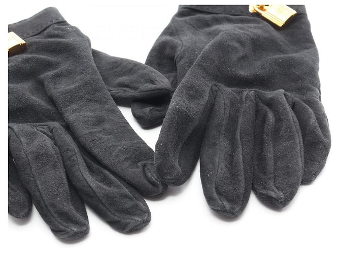 Hermès Schwarze Wildlederhandschuhe Hermes Kelly - Ansicht 5