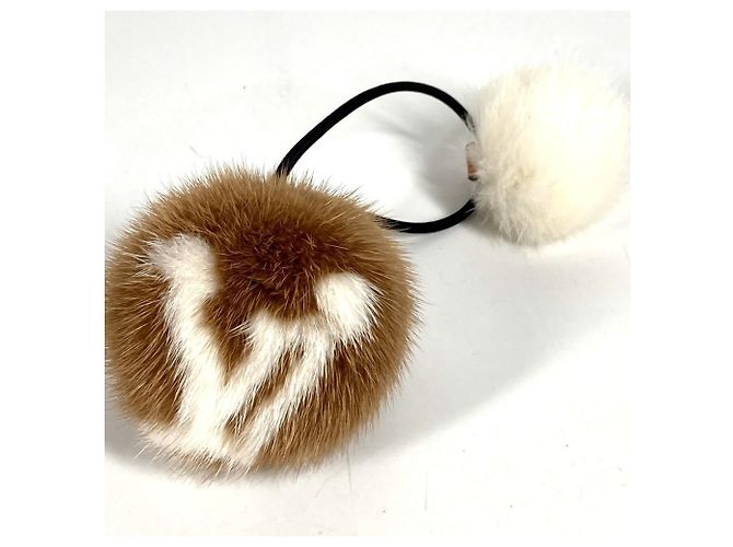 Scrunchie in pelliccia di visone Louis Vuitton Marrone Bianco - vista 3