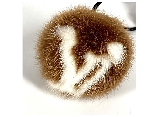 Scrunchie in pelliccia di visone Louis Vuitton Marrone Bianco - vista 4