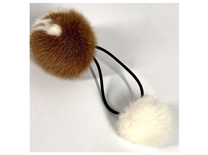 Scrunchie in pelliccia di visone Louis Vuitton Marrone Bianco - vista 6