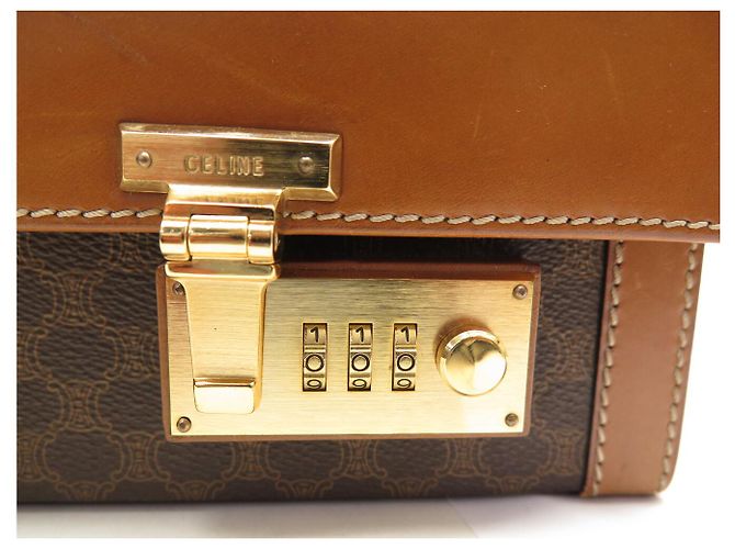 Céline MALLETTA VINTAGE CELINE IN CANVAS TRIOMPHE E PELLE VALIGETTA CON CODICE Marrone - vista 5