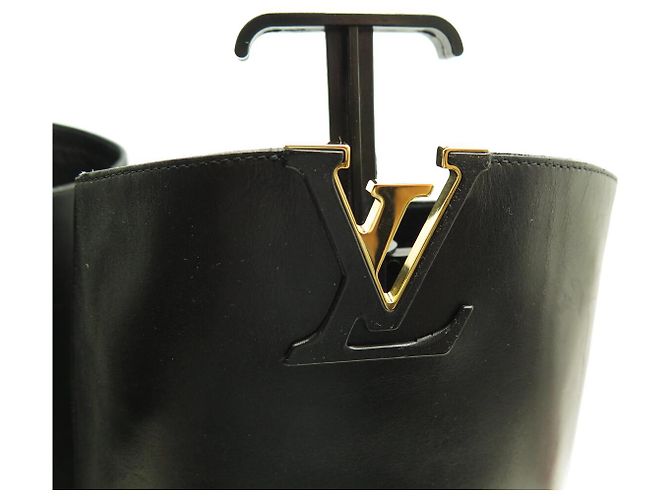 LOUIS VUITTON HERITAGE CAVALIERES SCHWARZE LEDERSTIEFEL MIT LV-LOGO 37 REITSTIEFEL - Ansicht 10