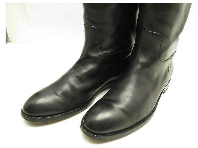 LOUIS VUITTON HERITAGE CAVALIERES SCHWARZE LEDERSTIEFEL MIT LV-LOGO 37 REITSTIEFEL - Ansicht 6