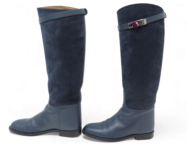 Hermès STIVALI HERMES JUMPING 35 IN CAMOSCIO BLU STIVALI KELLY Blu navy - vista 2