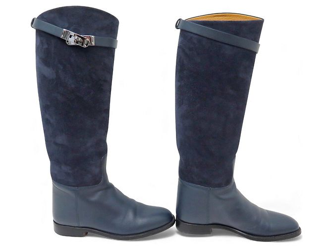 Hermès STIVALI HERMES JUMPING 35 IN CAMOSCIO BLU STIVALI KELLY Blu navy - vista 3