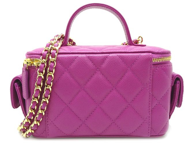 Borsa a spalla in pelle di vitello grana viola Chanel Porpora - vista 2