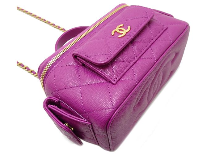 Borsa a spalla in pelle di vitello grana viola Chanel Porpora - vista 3